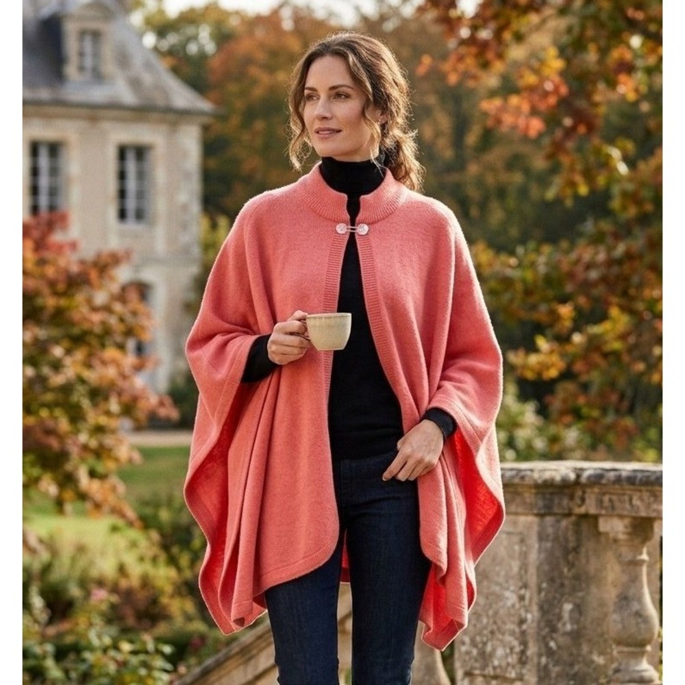 Sisa Handicrafts Wool Poncho Coral Pink Hand Made Ecuador One Size